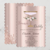 Brunch & Bubbly Floral Glass Brautparty Einladung (Vorne/Hinten)