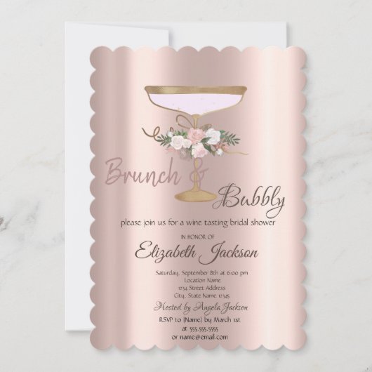 Brunch & Bubbly Floral Glass Brautparty Einladung (Vorderseite)