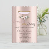 Brunch & Bubbly Floral Glass Brautparty Einladung (Stehend Vorderseite)