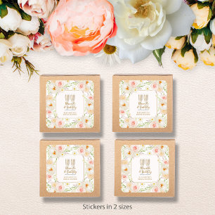 Brunch & Bubbly Garten Florale Hochzeitsdusche Quadratischer Aufkleber