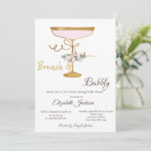 Brunch & Bubbly Glass, Glitzer Brautparty Einladung (Stehend Vorderseite)