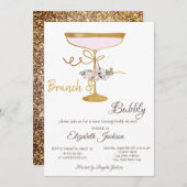 Brunch & Bubbly Glass, Glitzer Brautparty Einladung (Vorne/Hinten)