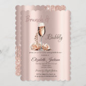 Brunch & Bubbly Glass Pearls Rose Brautparty Einladung (Vorne/Hinten)
