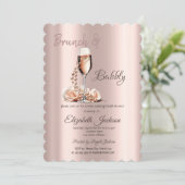 Brunch & Bubbly Glass Pearls Rose Brautparty Einladung (Stehend Vorderseite)