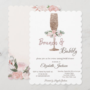 Brunch & Bubbly Glitter-Weinglas Brautdusche Einladung