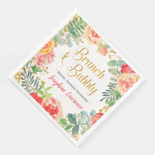 Brunch & Bubbly & Glitzer Brautparty Serviette (Ecke)