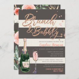 Brunch & Bubbly Glitzer Rose Grau Brautparty Einladung