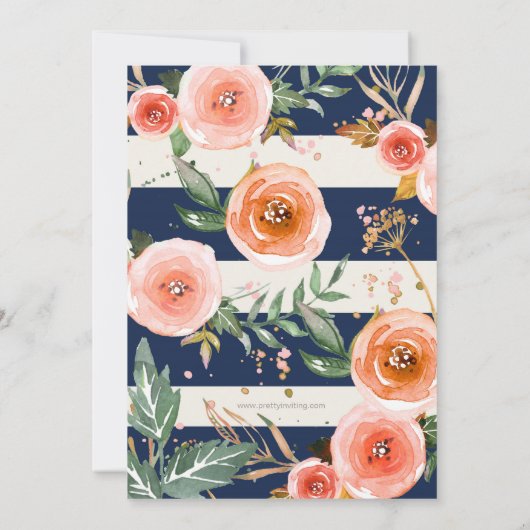 Brunch & Bubbly Glitzer Rose Navy Brautparty Einladung (Rückseite)