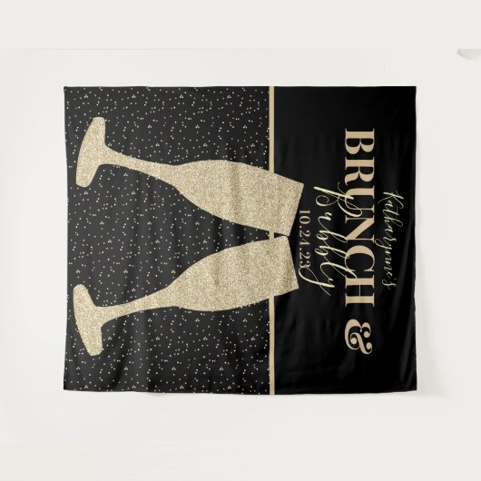 Brunch Bubbly Gold Glitzer Champagner Hintergrund Wandteppich (Vorderseite (Horizontal))