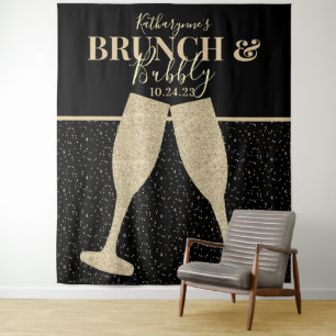 Brunch Bubbly Gold Glitzer Champagner Hintergrund Wandteppich