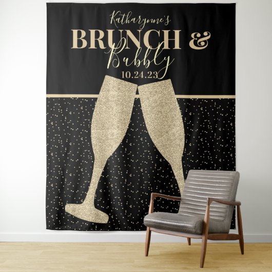 Brunch Bubbly Gold Glitzer Champagner Hintergrund Wandteppich (Beispiel)