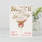 Brunch & Bubbly Gold Red Holiday Brautparty Einladung (Stehend Vorderseite)