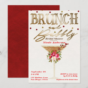 Brunch & Bubbly Gold Roter Feiertags-Brautjunggese Einladung