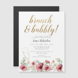 Brunch & Bubbly Gold Script Floral Brautparty Magneteinladung