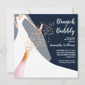 Brunch Bubbly Gown on Navy Brautparty Einladung (Vorderseite)