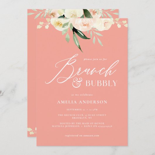 Brunch & Bubbly green und pfirsiche Aquarellblüte (Vorne/Hinten)