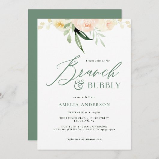 Brunch & Bubbly green und pfirsiche Aquarellblüte (Vorne/Hinten)