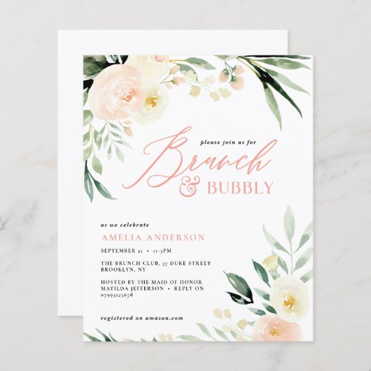 Brunch & Bubbly green und pfirsiche Aquarellblüte (Vorne/Hinten)