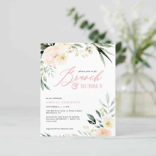 Brunch & Bubbly green und pfirsiche Aquarellblüte (Stehend Vorderseite)