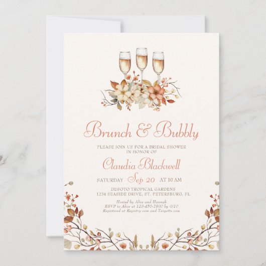 Brunch Bubbly Herbst Brautparty Einladung (Vorderseite)