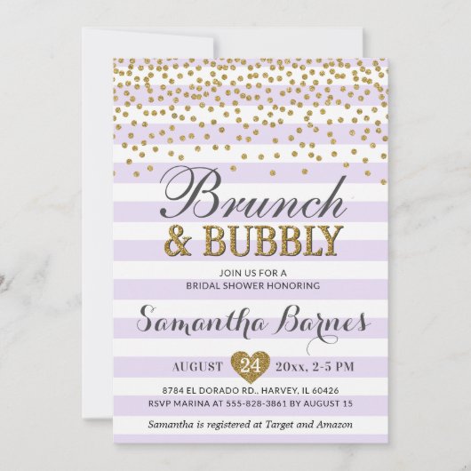 Brunch Bubbly Lavendel Lilac Spring Brautparty Einladung (Vorderseite)