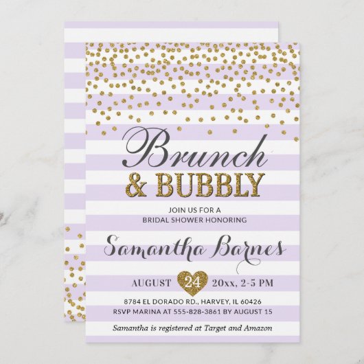Brunch Bubbly Lavendel Lilac Spring Brautparty Einladung (Vorne/Hinten)
