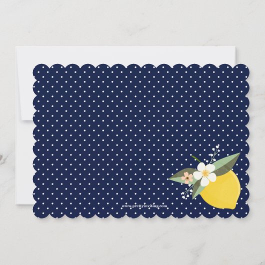 Brunch & Bubbly Lemon Gold Navy Blue Brautparty Einladung (Rückseite)