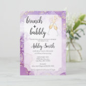 Brunch & Bubbly Lila Brautparty Einladung (Stehend Vorderseite)