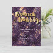 Brunch & Bubbly Lila Gold Glam Chic Einladungen (Stehend Vorderseite)