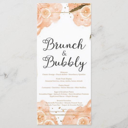 Brunch & Bubbly Menu Card – Peach Watercolor Menükarte (Vorderseite)