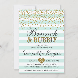 Brunch Bubbly Mint Green Gold Brautparty Streifen Einladung