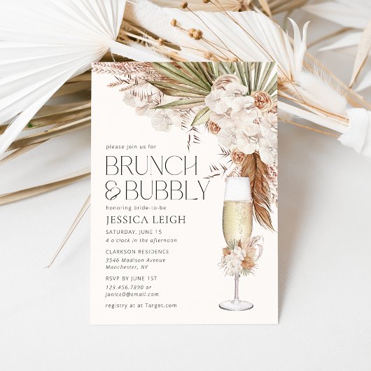 Brunch & Bubbly mit Bohemischen Floral- und Feathe Einladung