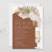 Brunch & Bubbly mit Bohemischen Floral- und Feathe Einladung (Vorderseite)