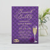 Brunch & Bubbly Modern Lila & Gold Brautparty Einladung (Stehend Vorderseite)