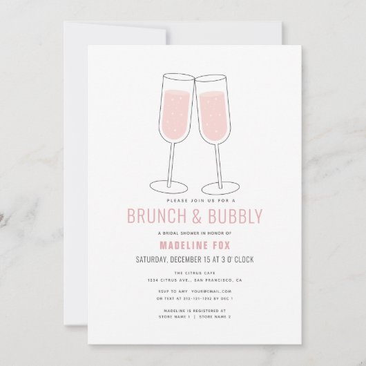 Brunch & Bubbly Modernes Champagner-Brautparty Einladung (Vorderseite)