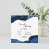 Brunch Bubbly Navy Silver Glitzer Agate Shower Einladung (Stehend Vorderseite)