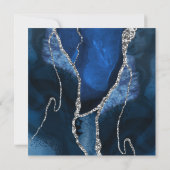 Brunch Bubbly Navy Silver Glitzer Agate Shower Einladung (Rückseite)