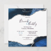 Brunch Bubbly Navy Silver Glitzer Agate Shower Einladung (Vorderseite)