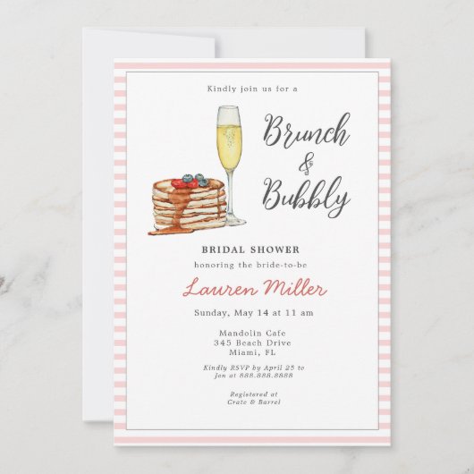 Brunch & Bubbly Pancake Champagne Bridal Einladung (Vorderseite)