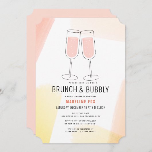 Brunch & Bubbly Peach Champagne Brautparty Einladung (Vorne/Hinten)