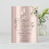 Brunch & Bubbly Pink Blume Brautparty Einladung (Stehend Vorderseite)