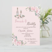 Brunch & Bubbly Pink Blume Brautparty Einladung (Stehend Vorderseite)