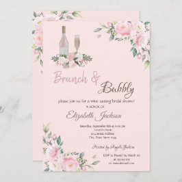 Brunch & Bubbly Pink Blume Brautparty Einladung