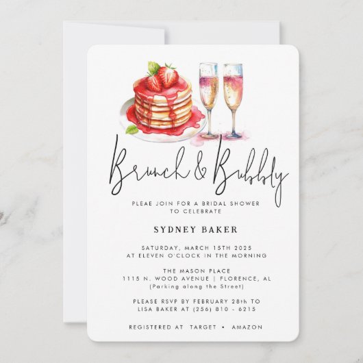 Brunch & Bubbly Pink Blush Brautparty Einladung (Vorderseite)