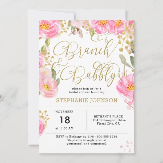 Brunch & Bubbly Pink Brautparty Einladung (Vorderseite)