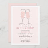 Brunch & Bubbly Pink Champagner Brautparty Einladung (Vorne/Hinten)