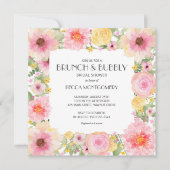 Brunch Bubbly Pink Floral Brautparty Einladung (Vorderseite)