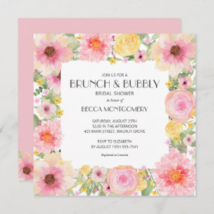 Brunch Bubbly Pink Floral Brautparty Einladung