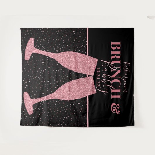 Brunch Bubbly Pink Glitzer Champagner Hintergrund Wandteppich (Vorderseite (Horizontal))