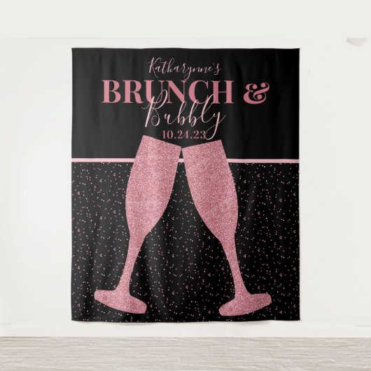 Brunch Bubbly Pink Glitzer Champagner Hintergrund Wandteppich (Vorderseite)